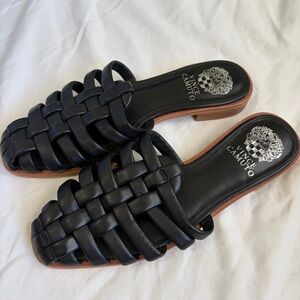 Vjnce Camuto Cresetia Woven Leather Slide Sandals Black Size 7M